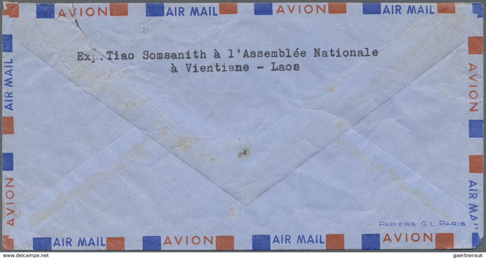 Br Französisch-Indochina: 1963. Air Mail Envelope Addressed To Paris Bearing Laos 91, 9k Magenta Tied B - Brieven En Documenten