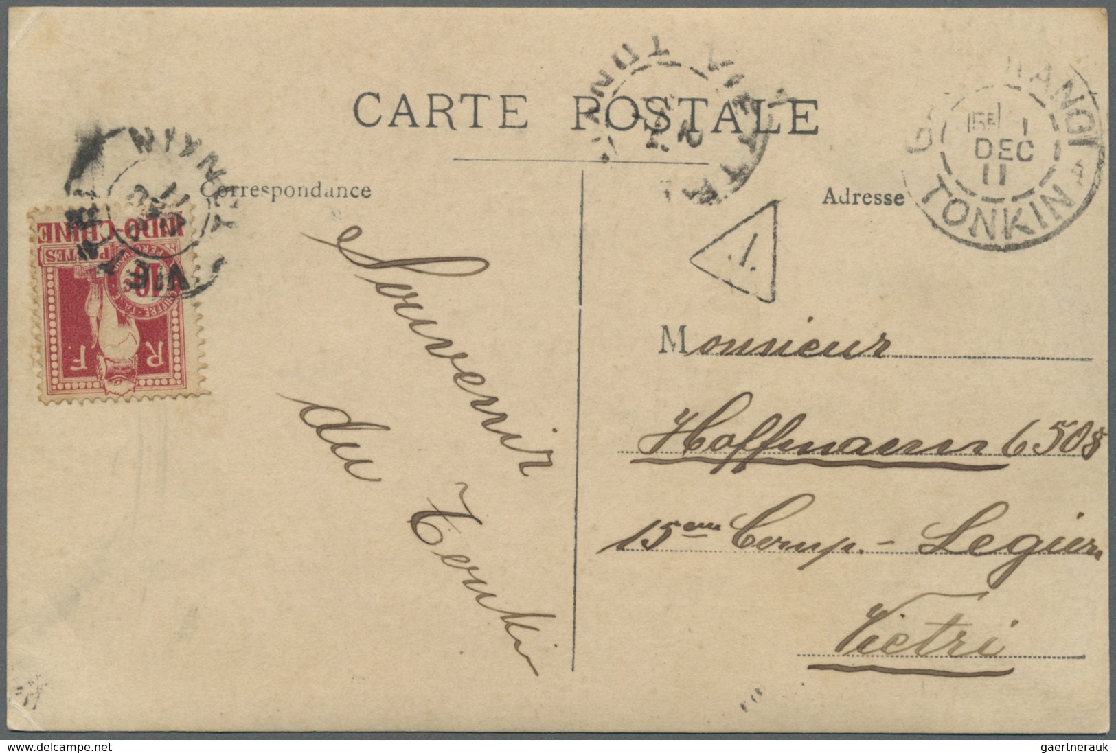 Br Französisch-Indochina - Portomarken: 1911. Photographie Card 'Route De Phu-Duc' Addressed To Viettri - Strafport