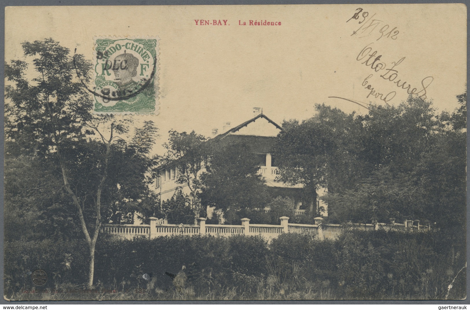 Br Französisch-Indochina - Portomarken: 1912. Picture Post Card Of 'La Residence, Yen-Bay' Addressed To - Strafport