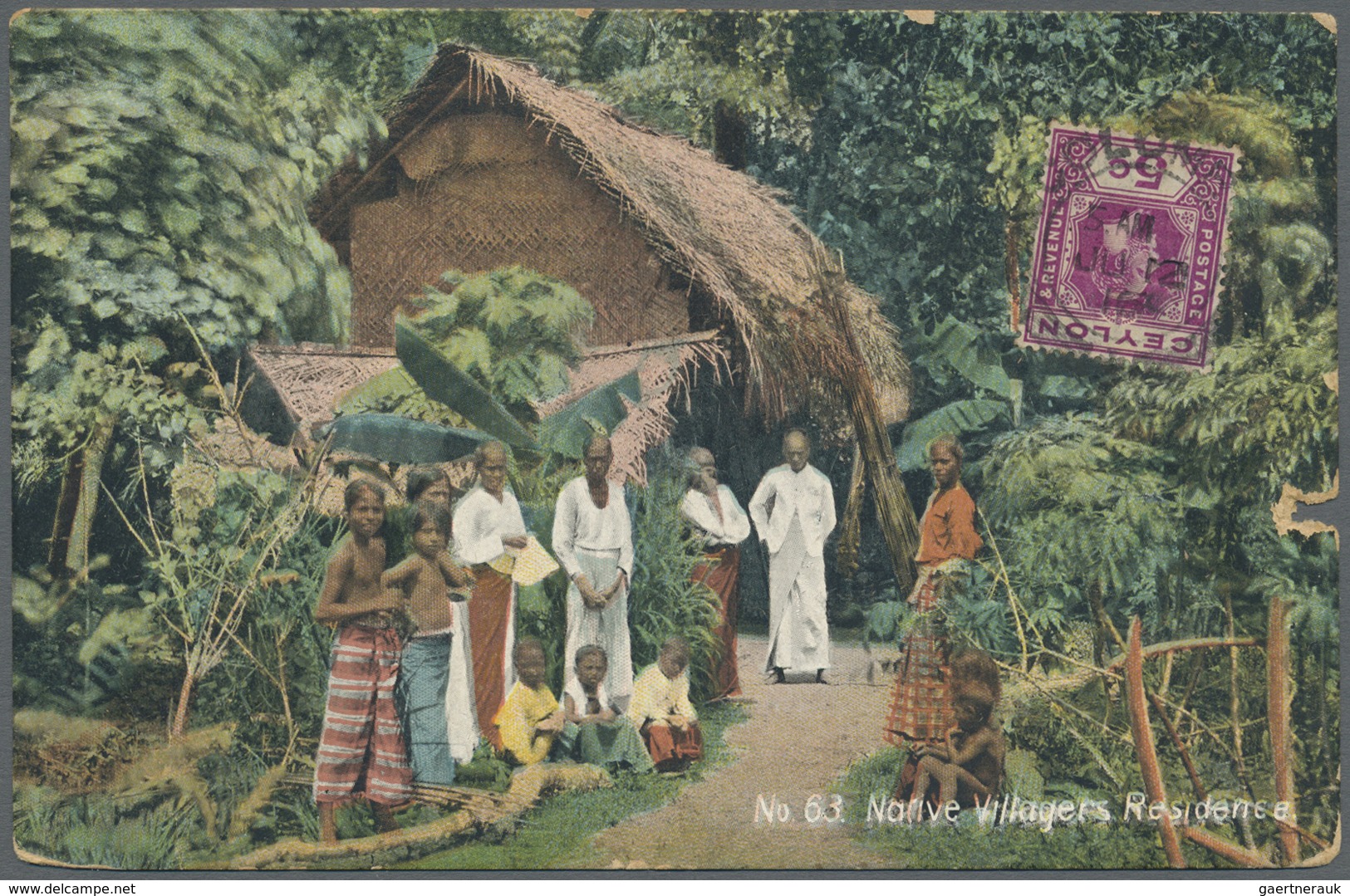 Br Französisch-Indochina - Portomarken: 1916. Picture Post Card (fmall Faults)of 'Native Village, Ceylo - Strafport