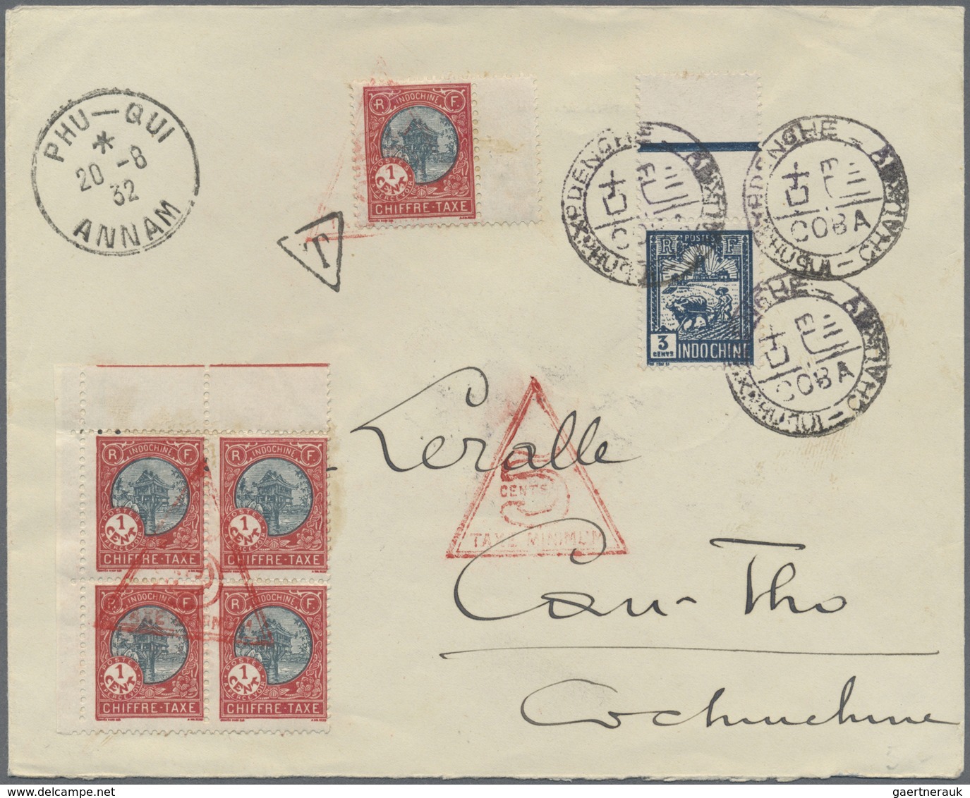 Br Französisch-Indochina - Portomarken: 1932. Envelope Addressed To Can-Tho Bearing Lndo-China SG 142, - Timbres-taxe