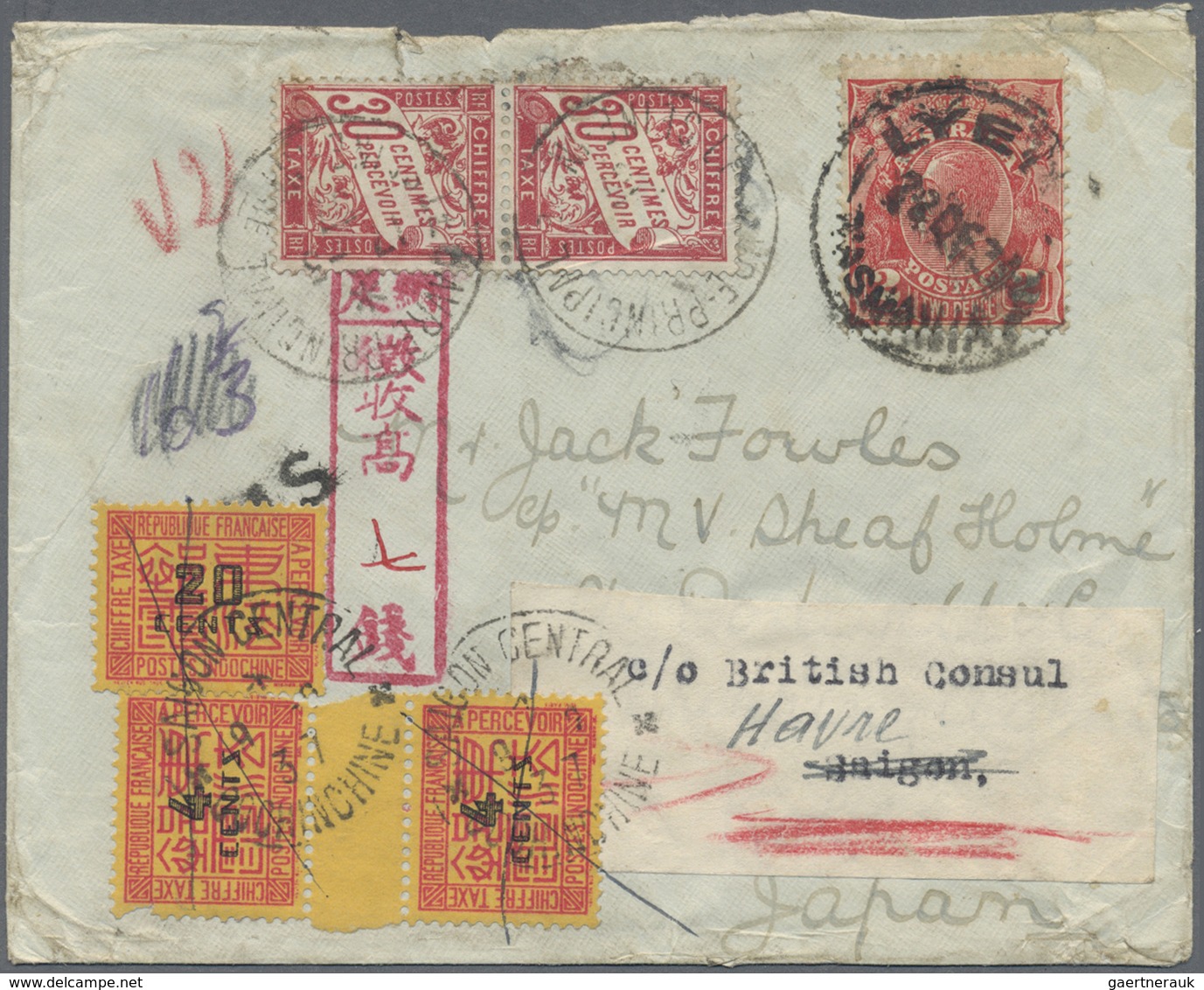 Br Französisch-Indochina - Portomarken: 1936/1937, Cover (faults) From Tasmania 22.12.36 Addressed To J - Strafport