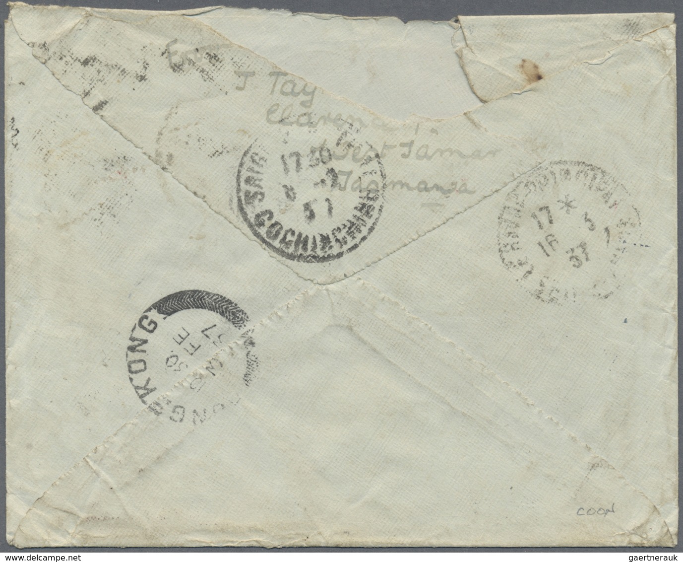 Br Französisch-Indochina - Portomarken: 1936/1937, Cover (faults) From Tasmania 22.12.36 Addressed To J - Strafport