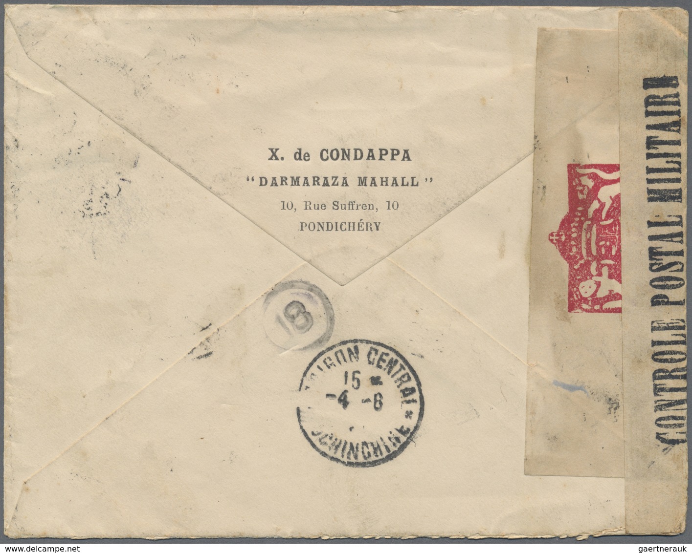 Br Französisch-Indochina - Portomarken: 1941. Stampless Envelope Written From Pondichery, French India - Strafport