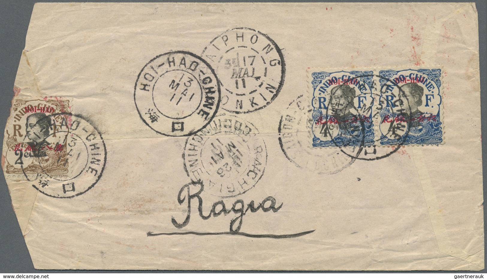 Br Französisch-Indochina - Postämter In Südchina: Hoi-Hao, 1911. Red Band Envelope (shortened At Left A - Other & Unclassified