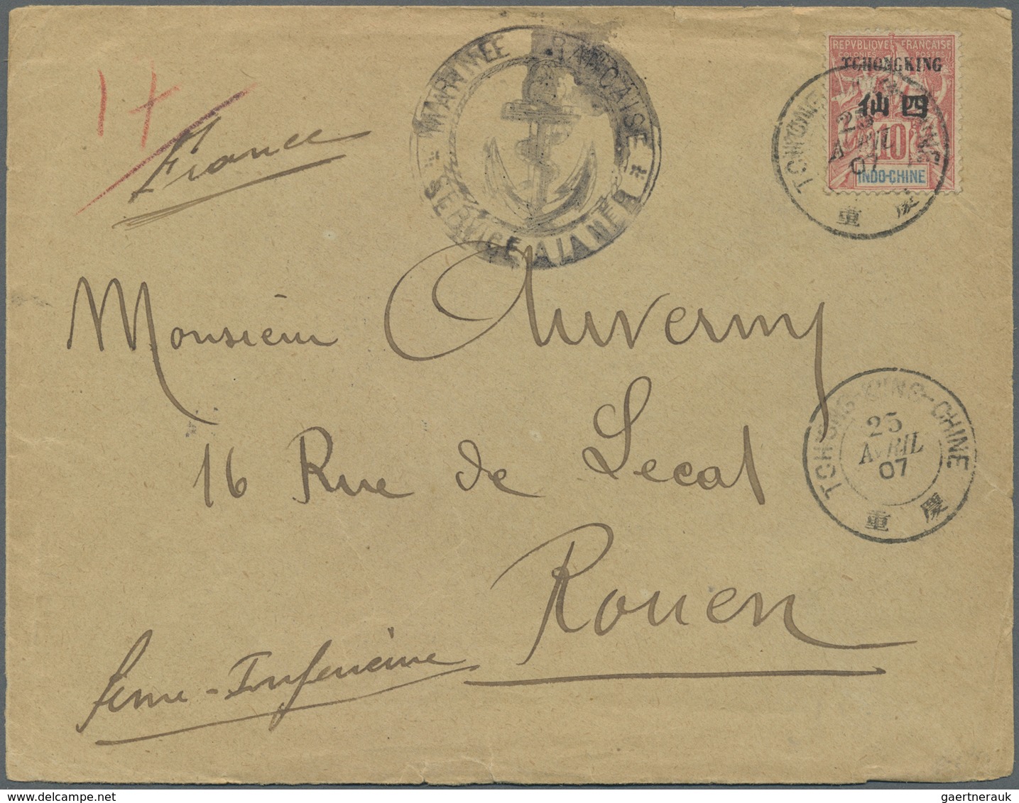 GA Französisch-Indochina - Postämter In Südchina: Kouang-Tcheou, 1907. Envelope Addressed To France Bea - Autres & Non Classés