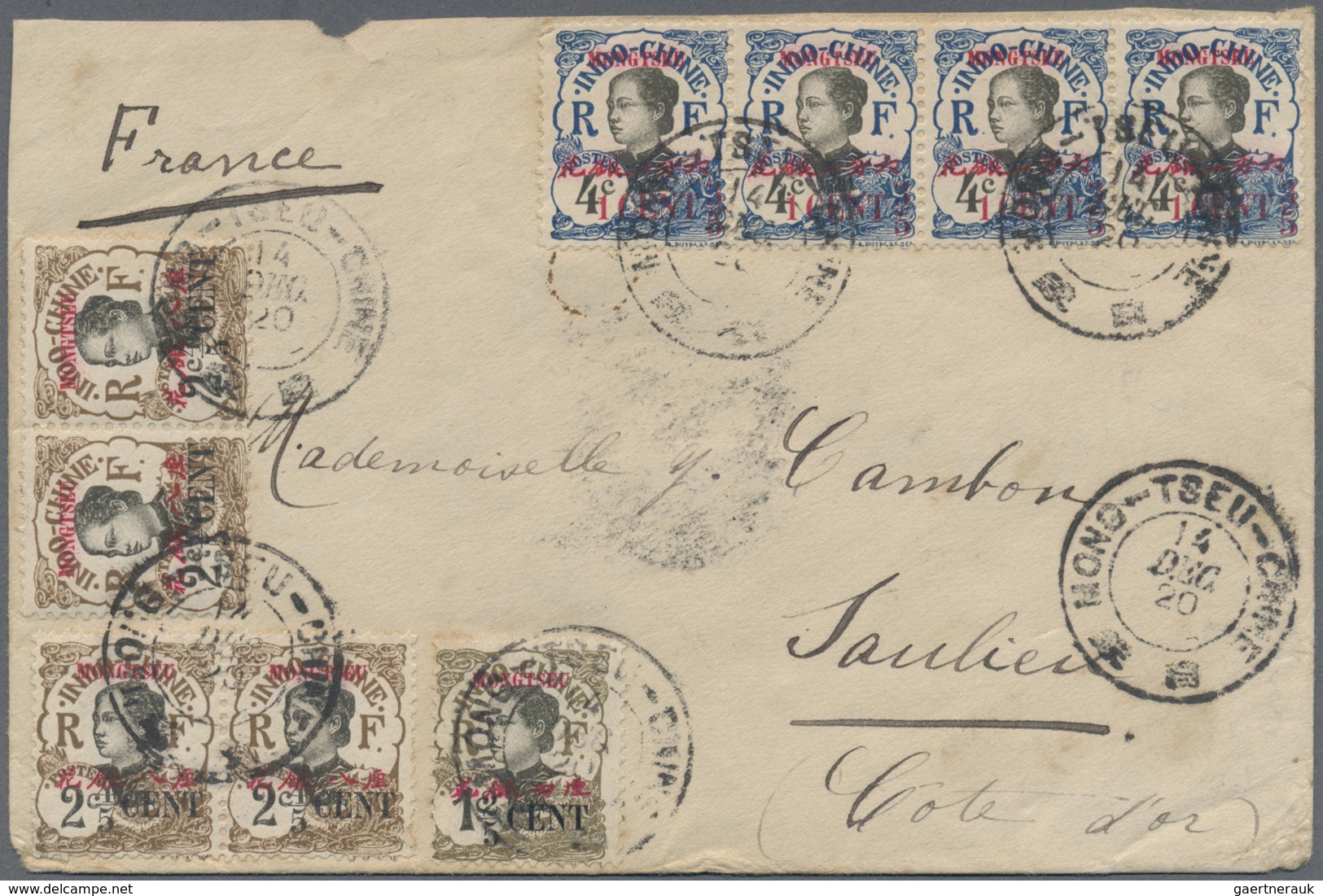 Br Französisch-Indochina - Postämter In Südchina: Mongtseu, 1920. Envelope (small Faults) Addressed To - Andere & Zonder Classificatie