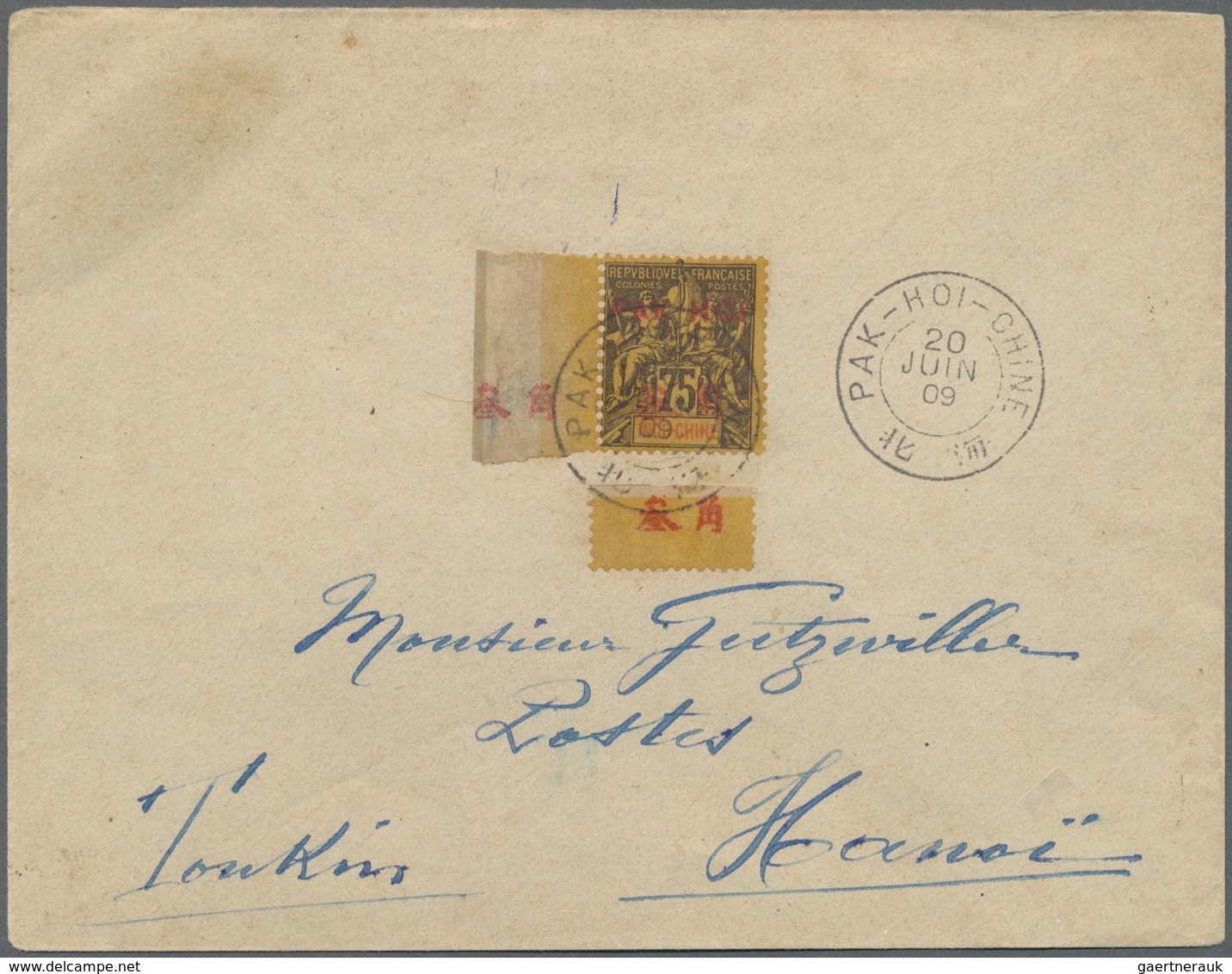 Br Französisch-Indochina - Postämter In Südchina: PAKHOI, 1909. Envelope (toned) Addressed To Hanoi, To - Andere & Zonder Classificatie