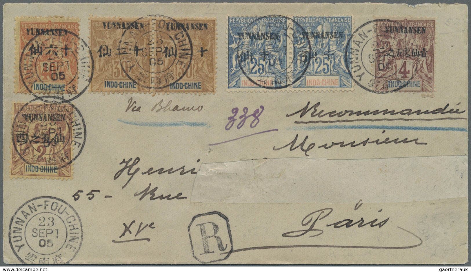 Br Französisch-Indochina - Postämter In Südchina: Yunnan, 1905. Registered Envelope (receivers Name Cut - Andere & Zonder Classificatie