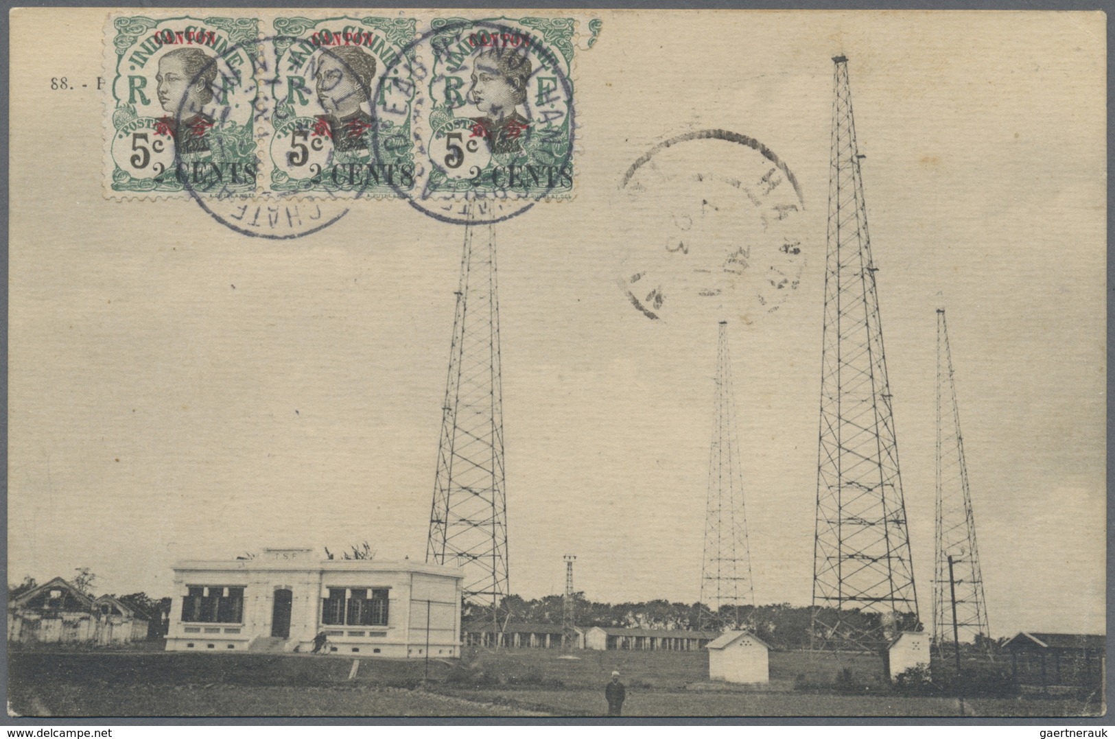 Br Französisch-Indochina - Postämter In Südchina: 1923. Picture Post Card Of 'Radio Saigon' Bearing Can - Andere & Zonder Classificatie