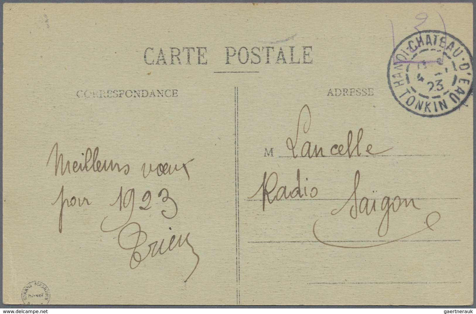 Br Französisch-Indochina - Postämter In Südchina: 1923. Picture Post Card Of 'Radio Saigon' Bearing Can - Andere & Zonder Classificatie