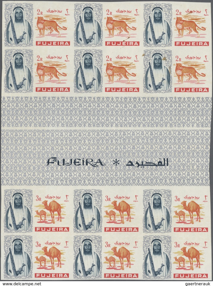 ** Fudschaira / Fujeira: 1965, Definitives 'Animals' 2r. Leopard And 3r. Dromedary Both In Blocks Of Fo - Fujeira