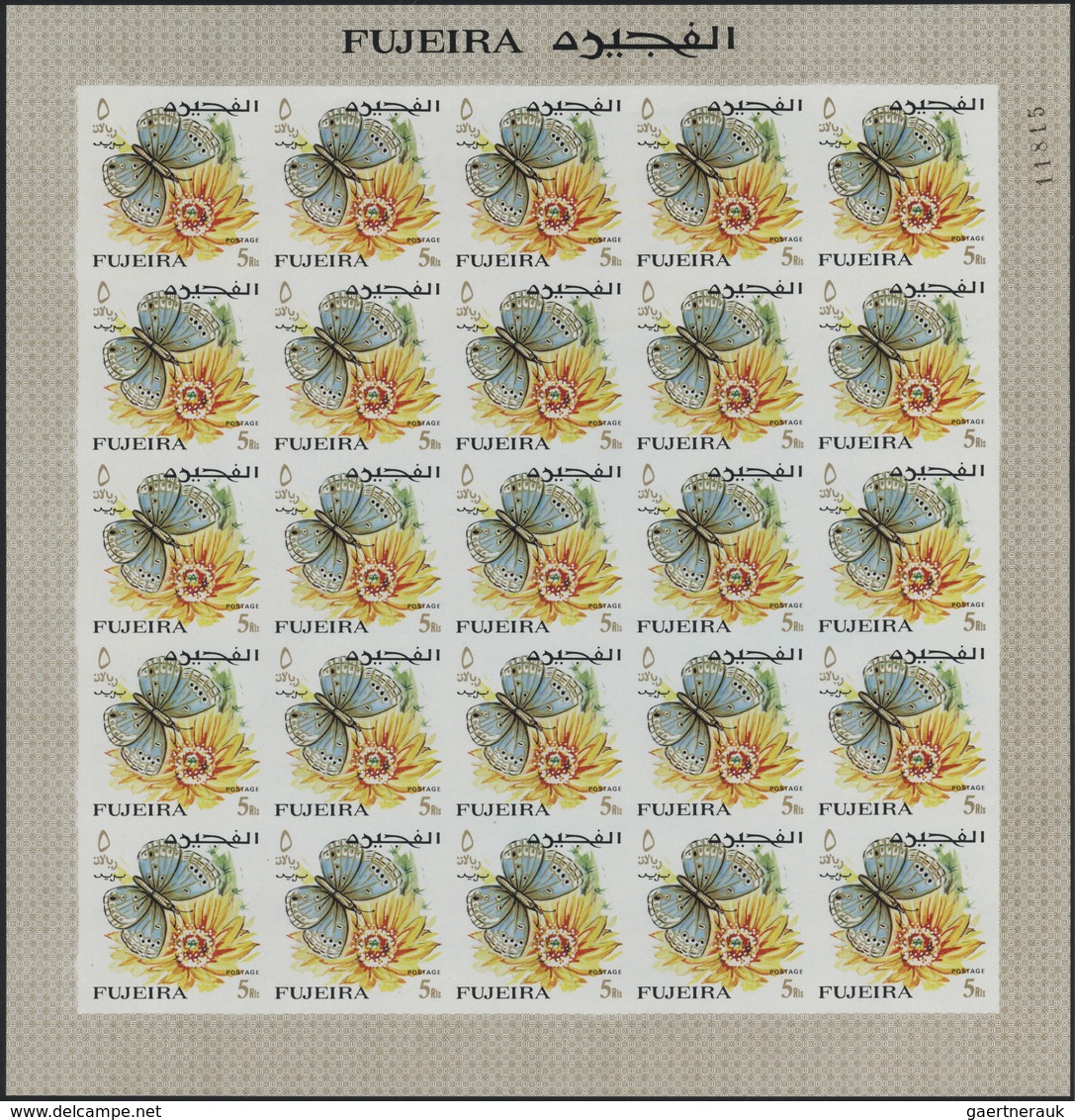 ** Fudschaira / Fujeira: 1967, Butterflies, imperforate issue, 1dh. to 5r., complete set of 27 values e