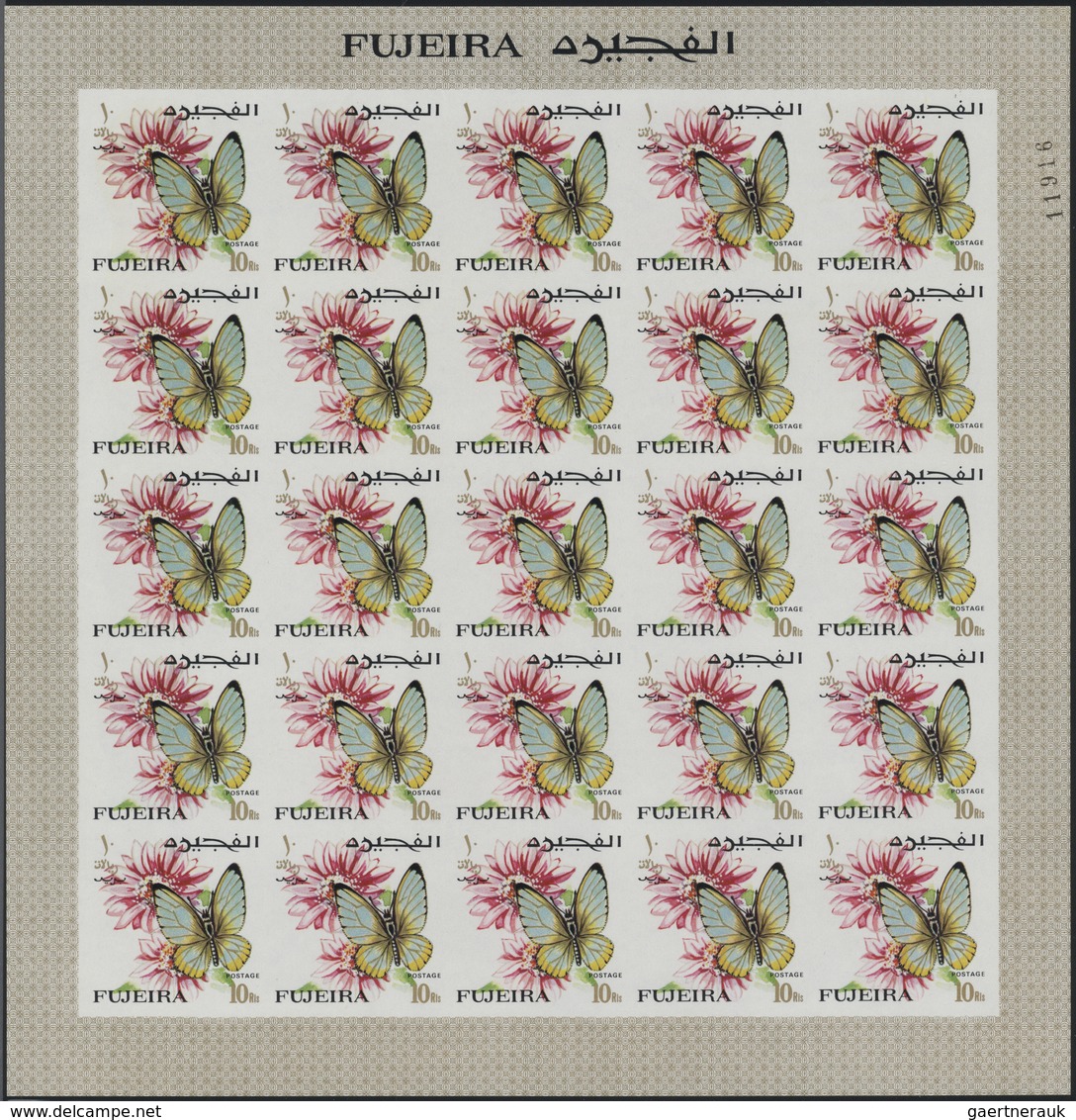 ** Fudschaira / Fujeira: 1967, Butterflies, imperforate issue, 1dh. to 5r., complete set of 27 values e