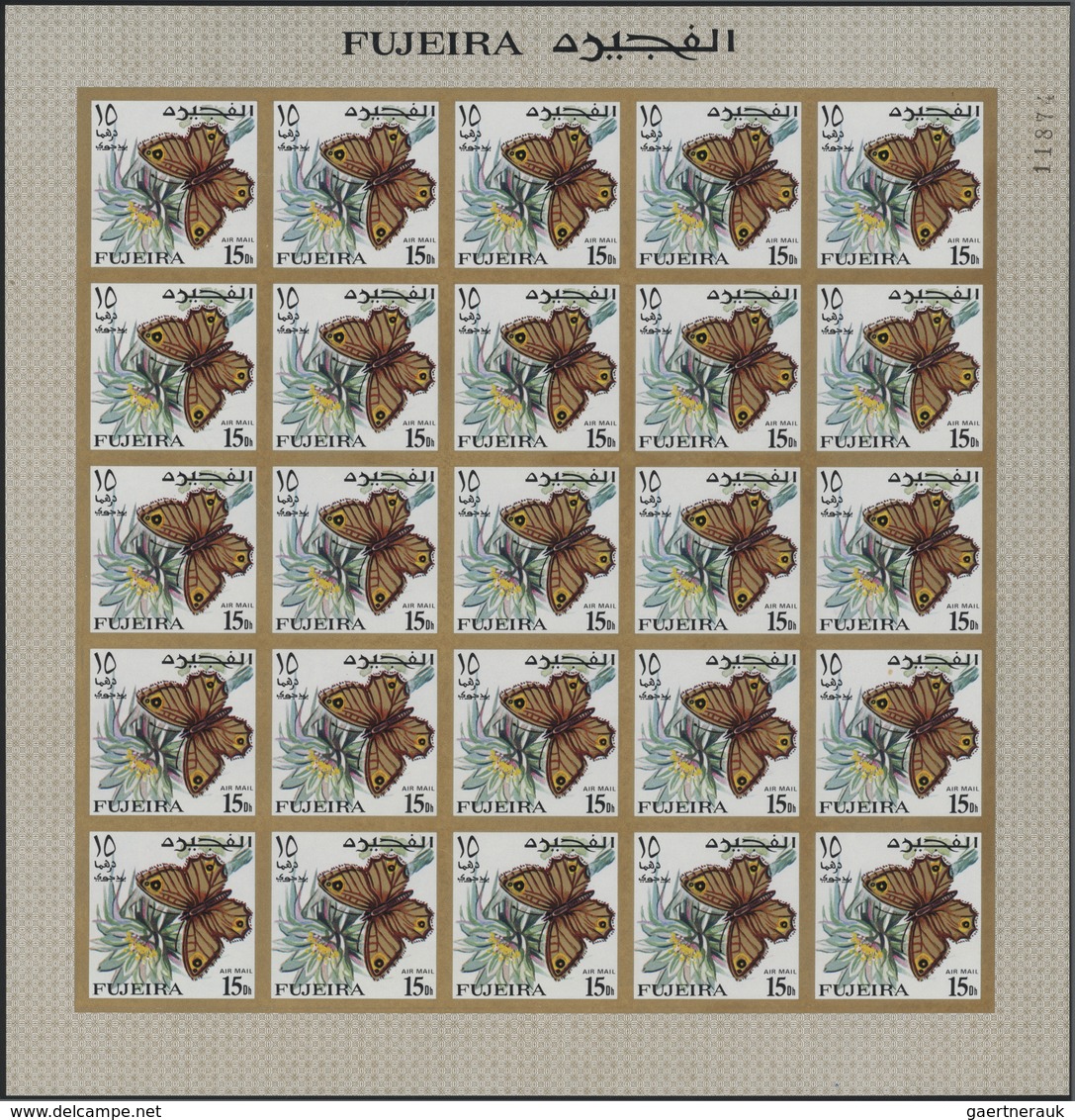 ** Fudschaira / Fujeira: 1967, Butterflies, imperforate issue, 1dh. to 5r., complete set of 27 values e