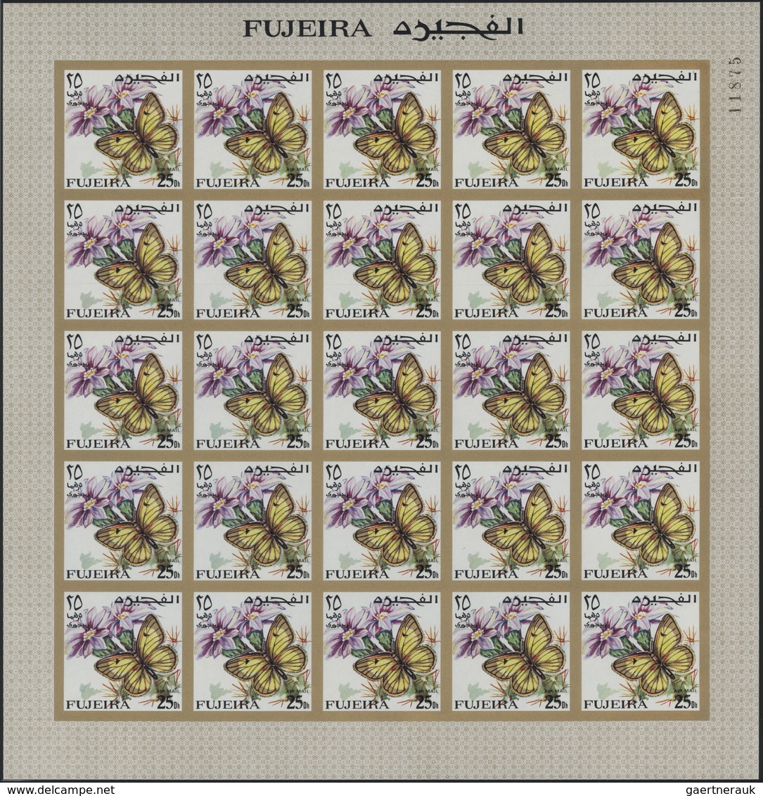 ** Fudschaira / Fujeira: 1967, Butterflies, imperforate issue, 1dh. to 5r., complete set of 27 values e