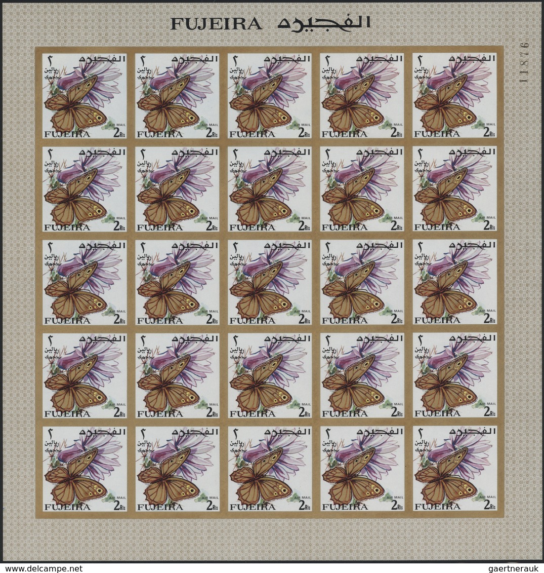 ** Fudschaira / Fujeira: 1967, Butterflies, imperforate issue, 1dh. to 5r., complete set of 27 values e