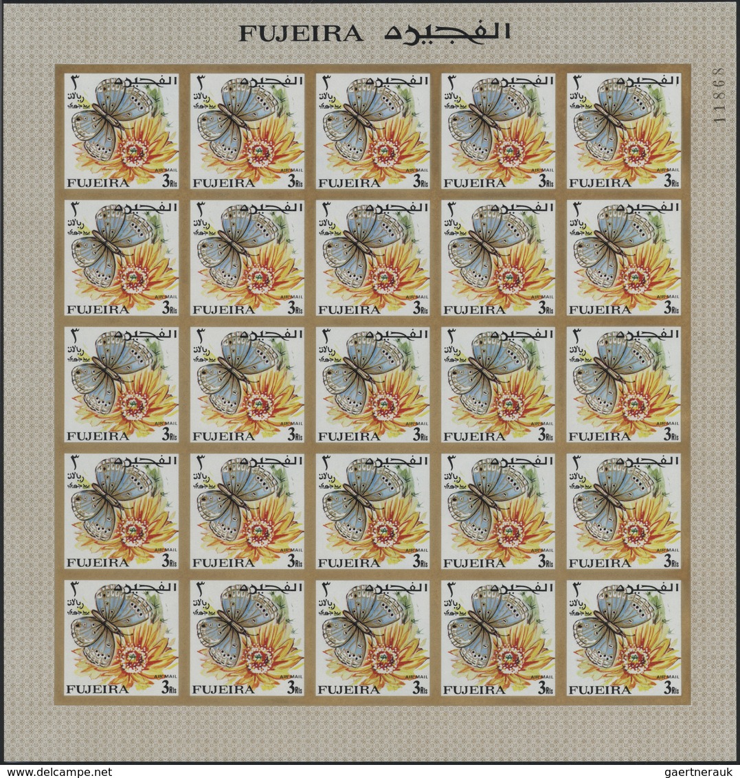 ** Fudschaira / Fujeira: 1967, Butterflies, imperforate issue, 1dh. to 5r., complete set of 27 values e