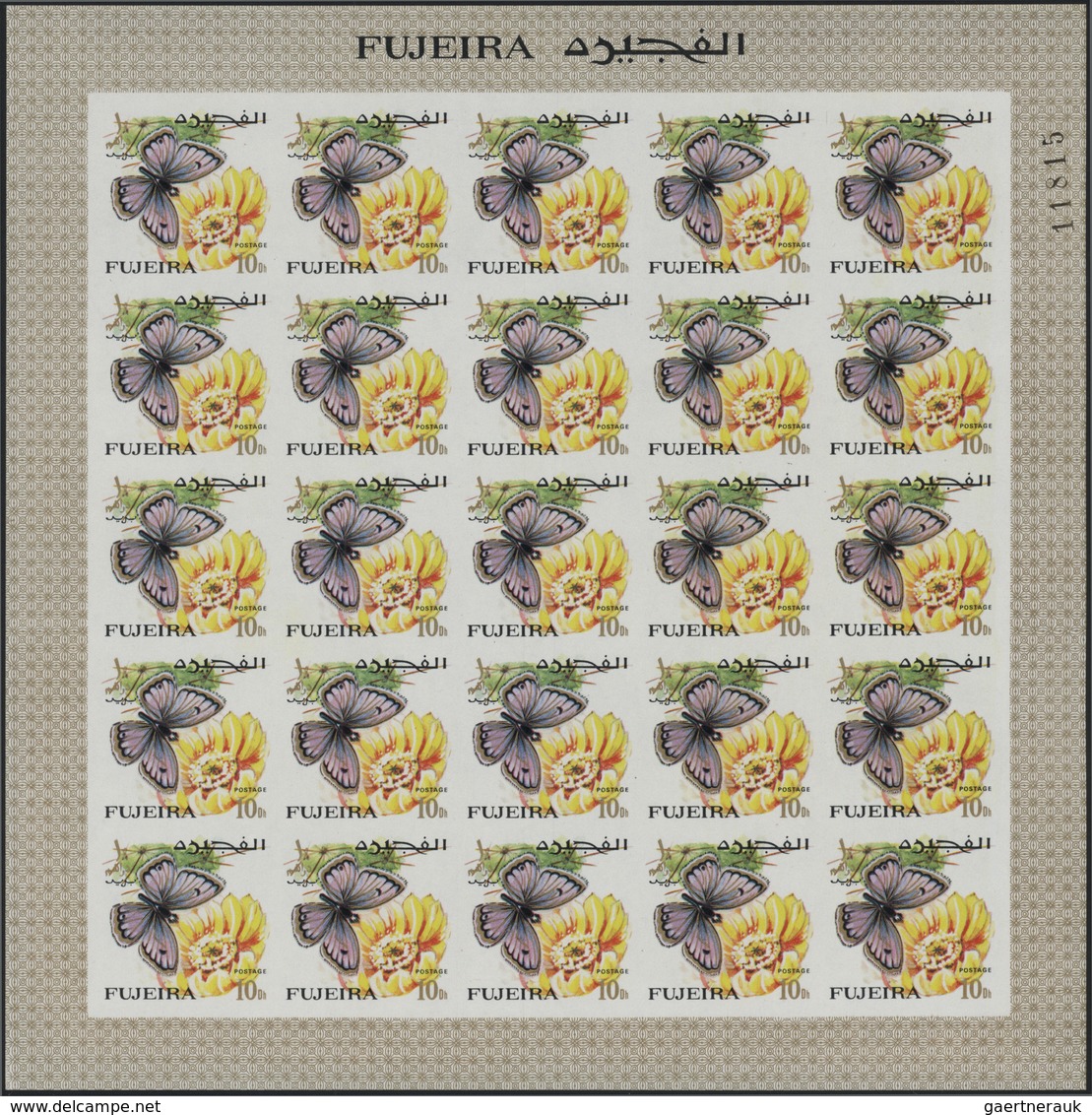 ** Fudschaira / Fujeira: 1967, Butterflies, imperforate issue, 1dh. to 5r., complete set of 27 values e