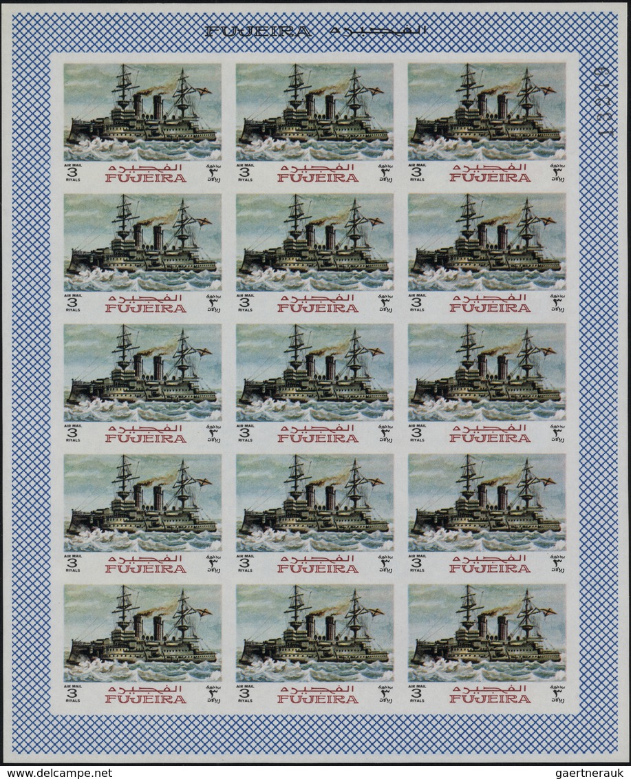 ** Fudschaira / Fujeira: 1968, Ships, Imperforate Issue, 15dh. To 5r., Complete Set Of Nine Values Each - Fujeira