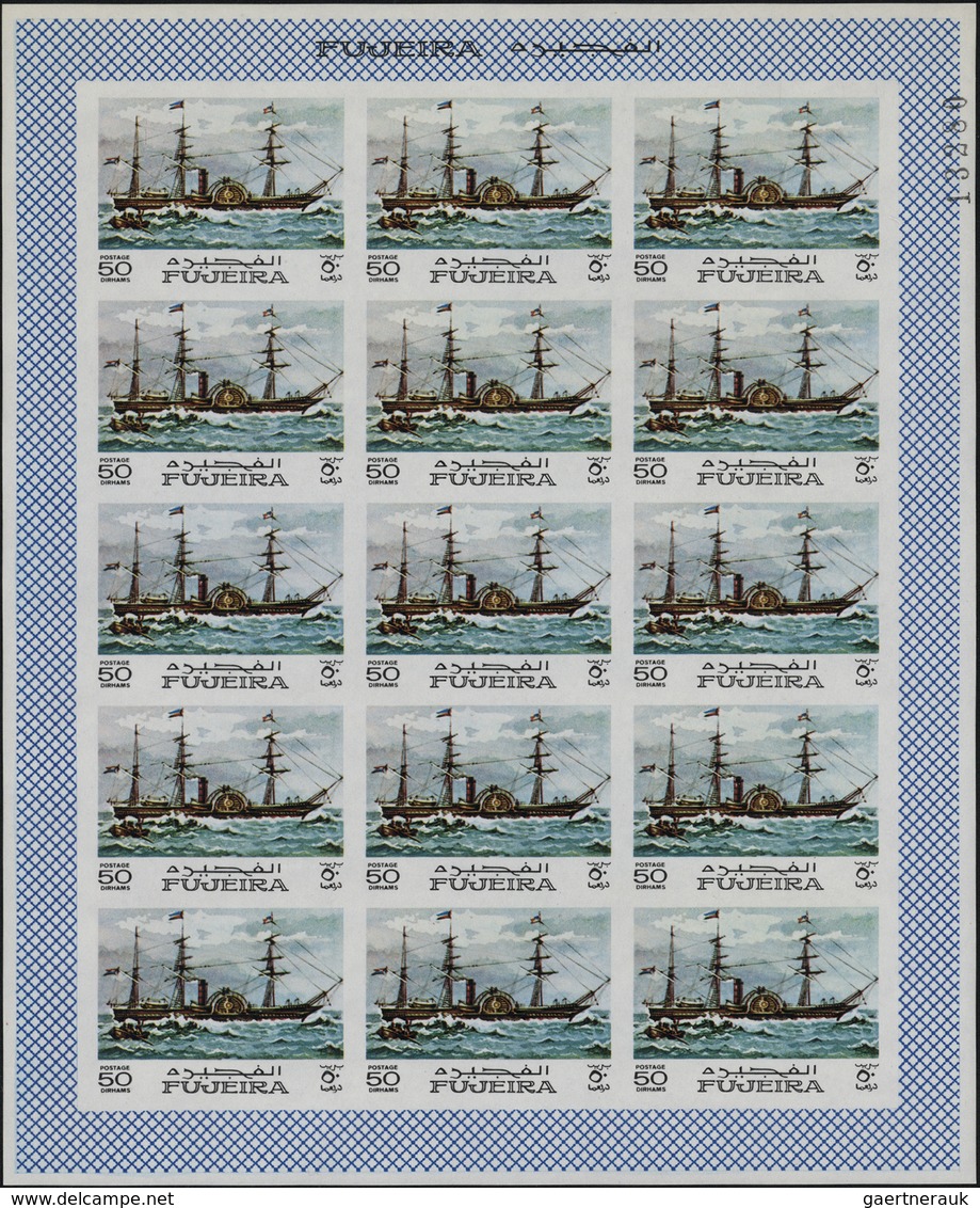 ** Fudschaira / Fujeira: 1968, Ships, imperforate issue, 15dh. to 5r., complete set of nine values each