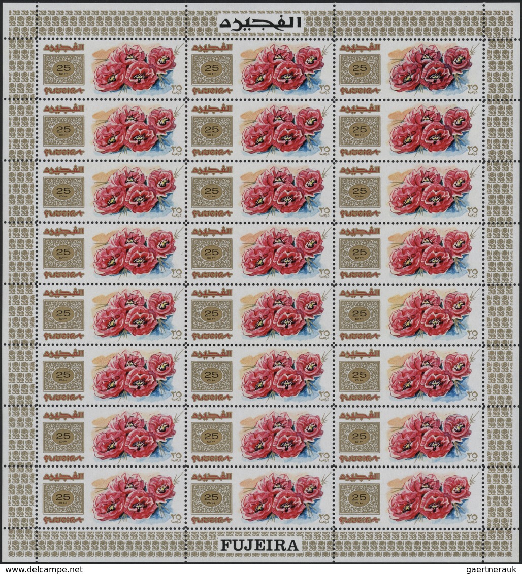 ** Fudschaira / Fujeira: 1969, Flowers, Perforated Issue, 25dh. To 5r., Complete Set Of Nine Values Eac - Fujeira