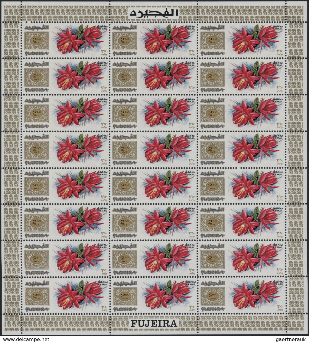 ** Fudschaira / Fujeira: 1969, Flowers, perforated issue, 25dh. to 5r., complete set of nine values eac