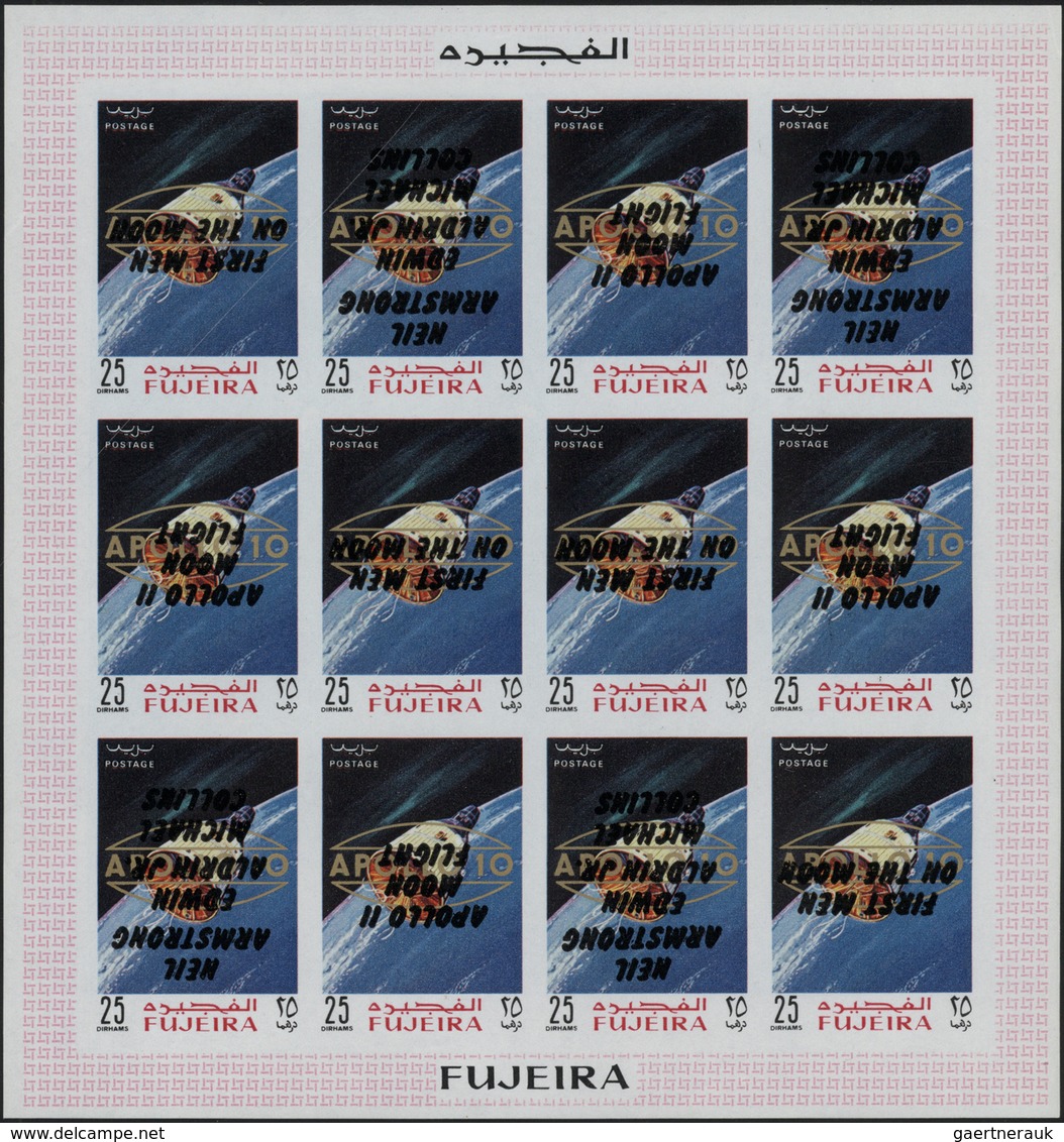 ** Fudschaira / Fujeira: 1969, Apollo 11 INVERTED OVERPRINTS (all Three Types) On Golden "APOLLO 10" Ov - Fujeira