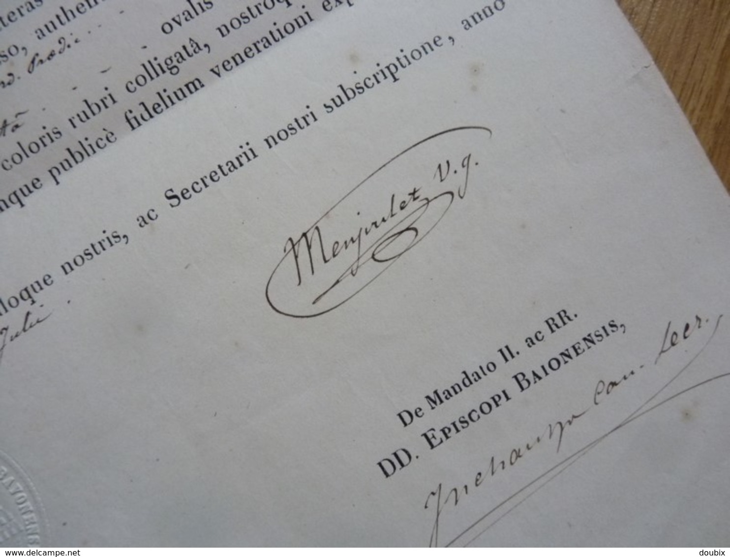 Jean Maximien MENJOULET (1804-1882) Vicaire General BAYONNE. Autographe - Autres & Non Classés