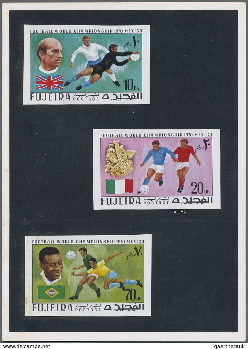 (*) Fudschaira / Fujeira: 1970, Football World Championship Mexico Complete Set In Imperf. PROOFS Affixe - Fujeira