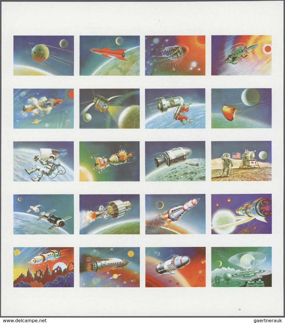 ** Fudschaira / Fujeira: 1972, Space Exploring, Combined Imperforate Stage Proof Sheet Of 20 Stamps, Wi - Fujeira