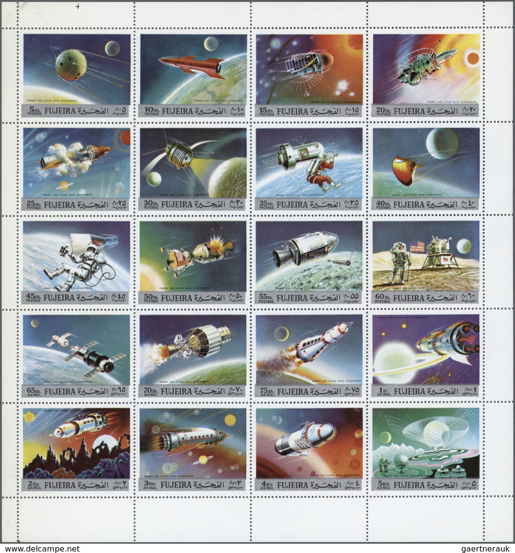 ** Fudschaira / Fujeira: 1972, Space Exploring, 5dh. To 5r., Perforated Issue, Complete Se-tenant Sheet - Fujeira