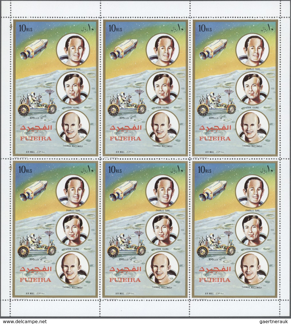 ** Fudschaira / Fujeira: 1972, 10r. Apollo 16, Perforated Issue, Complete Sheet Of Six Stamps, Unfolded - Fujeira