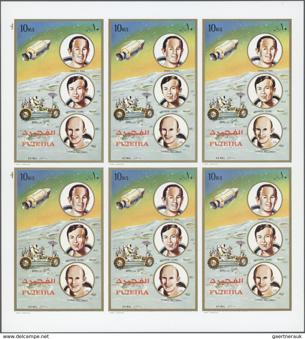 ** Fudschaira / Fujeira: 1972, 10r. Apollo 16, Imperforate Issue, Complete Sheet Of Six Stamps, Unmount - Fujeira