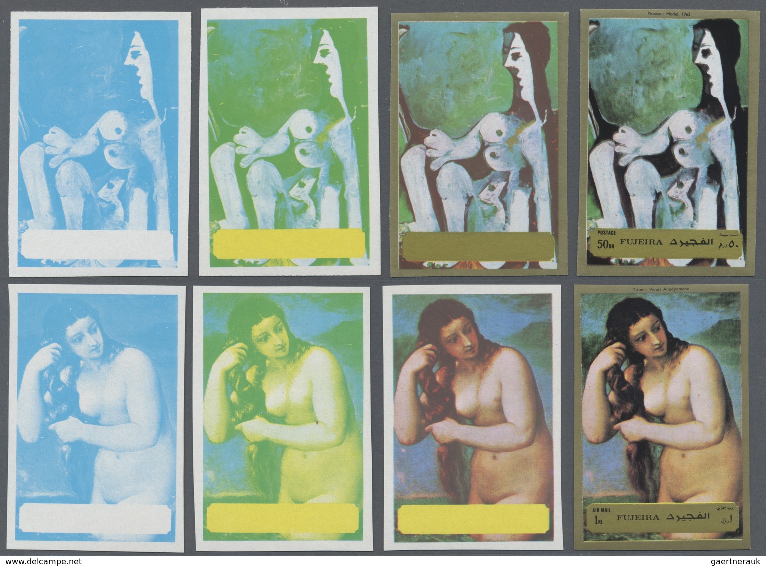 ** Fudschaira / Fujeira: 1972, Nude Painting (Titian, Picasso, Degas), Two Sets Of Six Values With Four - Fujeira