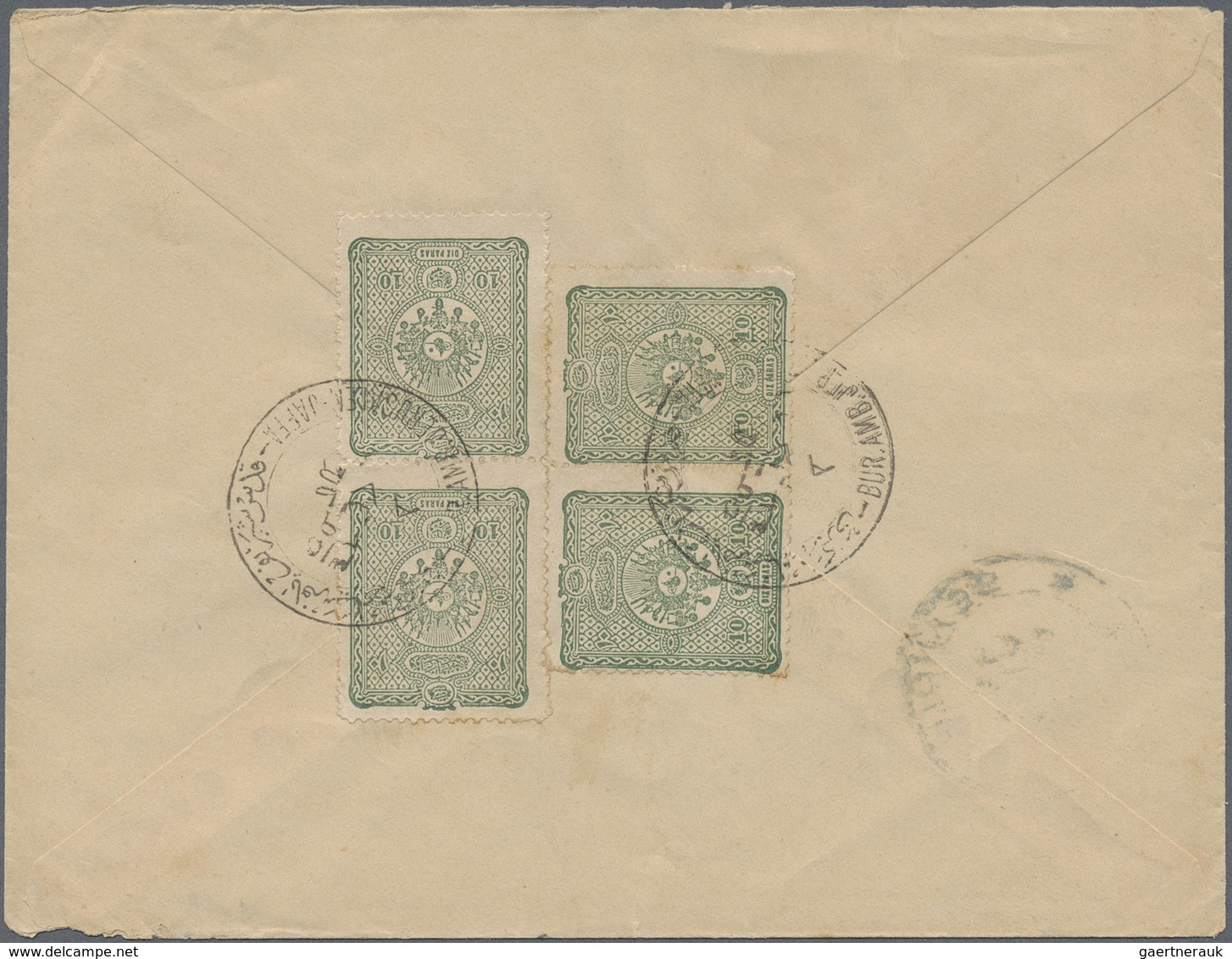 Br Holyland: 1899, "BUR. AMB. JERUSALEM-JAFFA 1" Ottoman Railway Cancellation On Cover Bearing Two Pair - Palestine