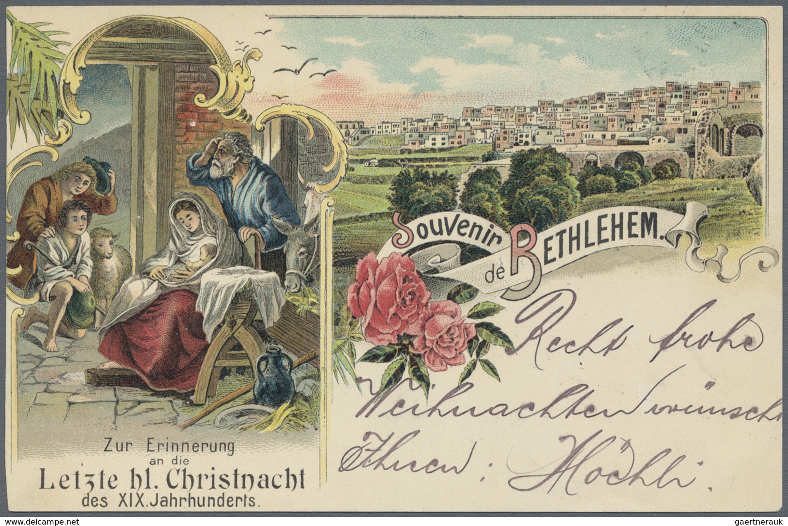 Holyland: 1899, Turkey 20 Para Violet On Postcard "Souvenir De Bethleem" (shortened) Tied By Black A - Palestina