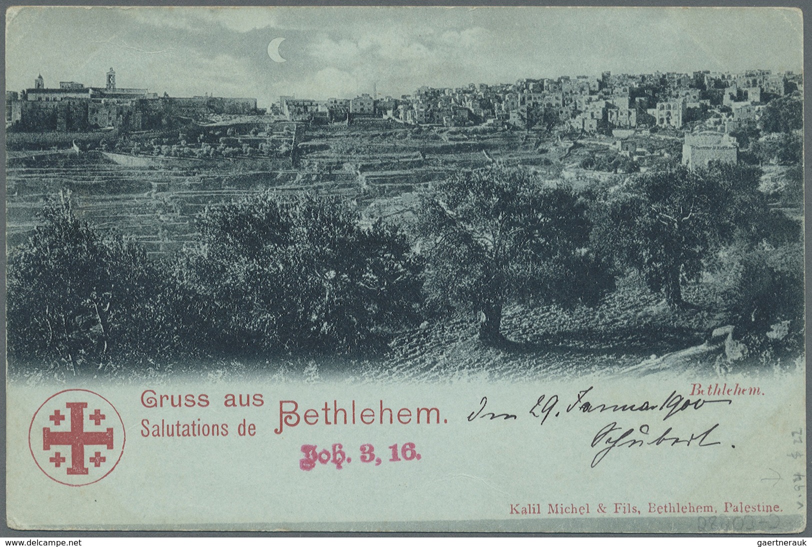 Br Holyland: 1899-1911, Two Picture Postcards (Greetings From Bethlehem; Imperial Camp Jerusalem) To Ge - Palestina