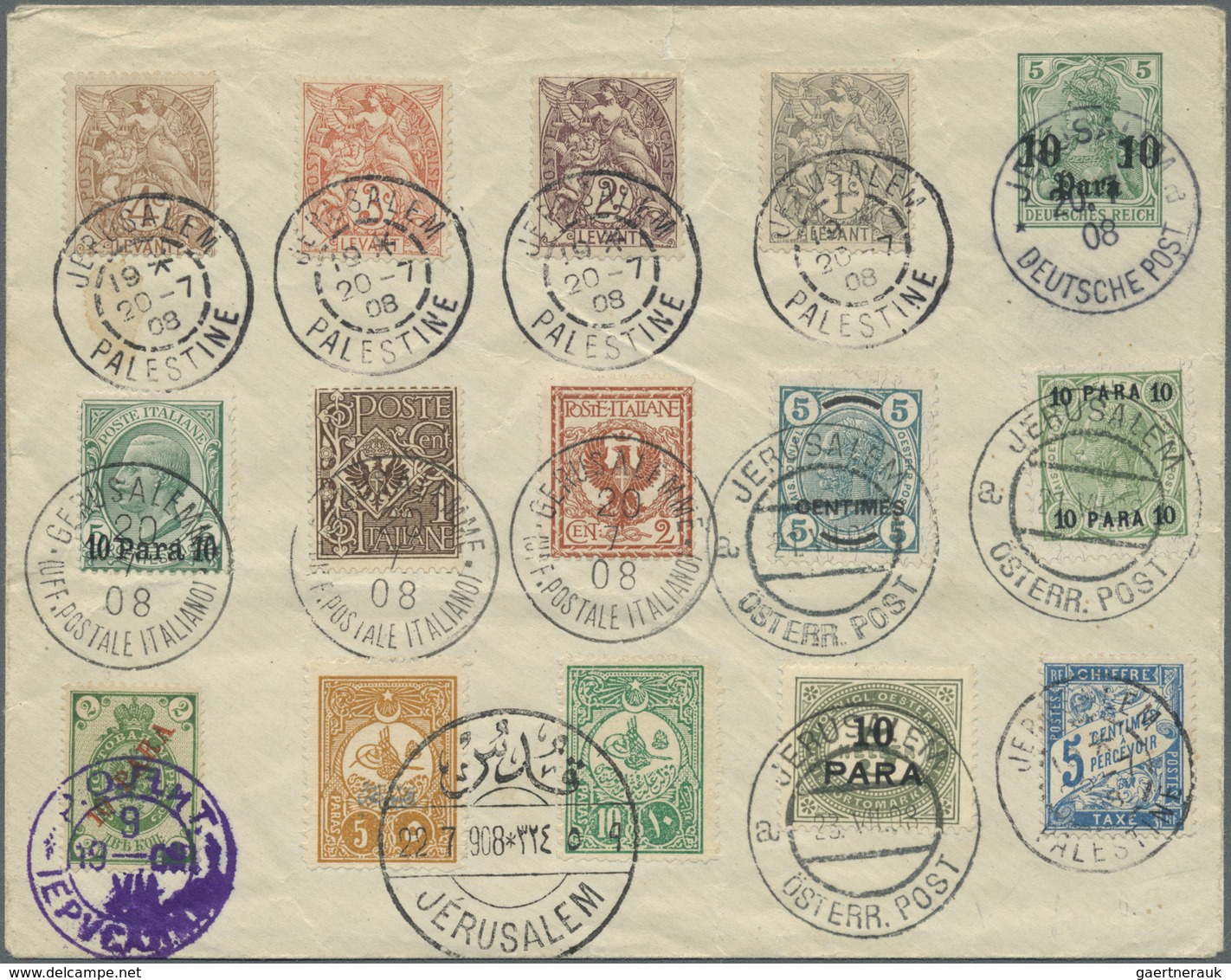 GA Holyland: 1908, JERUSALEM 20.7.-23.7., German Stationery Envelope (small Marks) With Additional Fran - Palestina