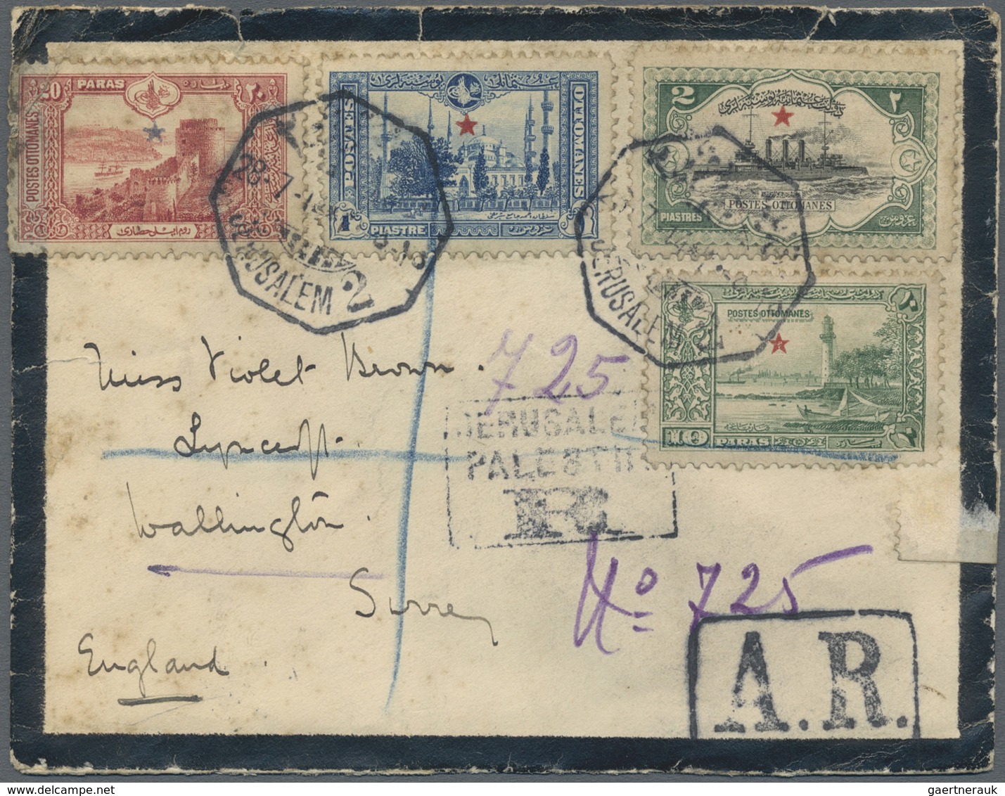 Br Holyland: 1914, Envelope Bearing Turkey 2 Pia. Green, 1 Pia. Blue, 20 Para Brown And 10 Para Green P - Palestina