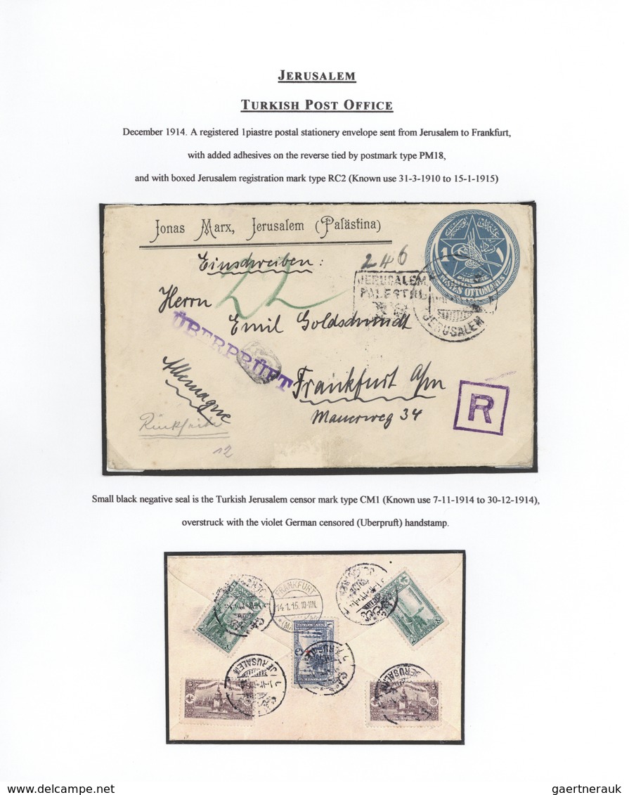 GA Holyland: 1915, Postal Stationery Envelope Turkey 1 Pia. Blue Used Uprated Performing 2 Pia. 30 Para - Palestina