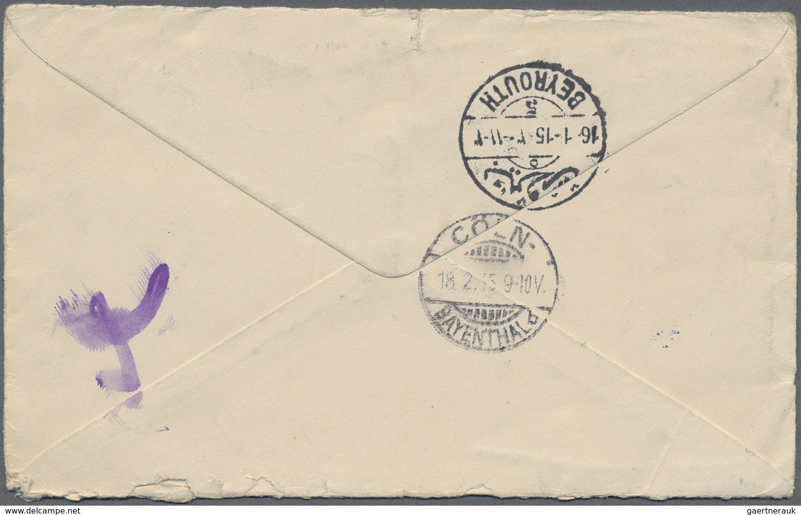 GA Holyland: 1915, Turkey Office, Postal Stationery Envelope (small Tear) 1 Pia. With Additional Franki - Palestina
