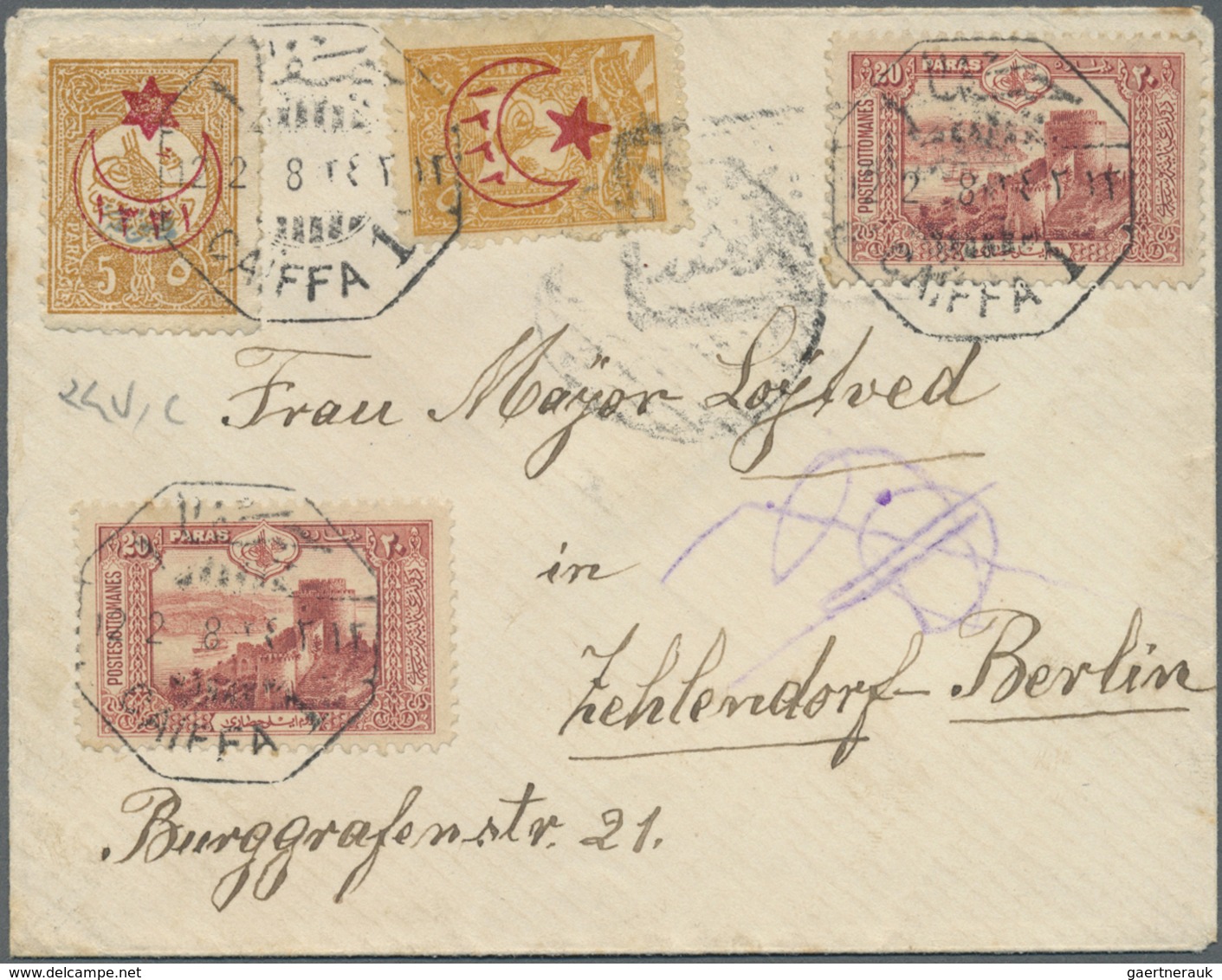 Br Holyland: 1918, “CAIFFA 1 - 12/2/18” Bilingual Octogonal D.s. (Coles-Walker No.60) On Envelope To Be - Palestina