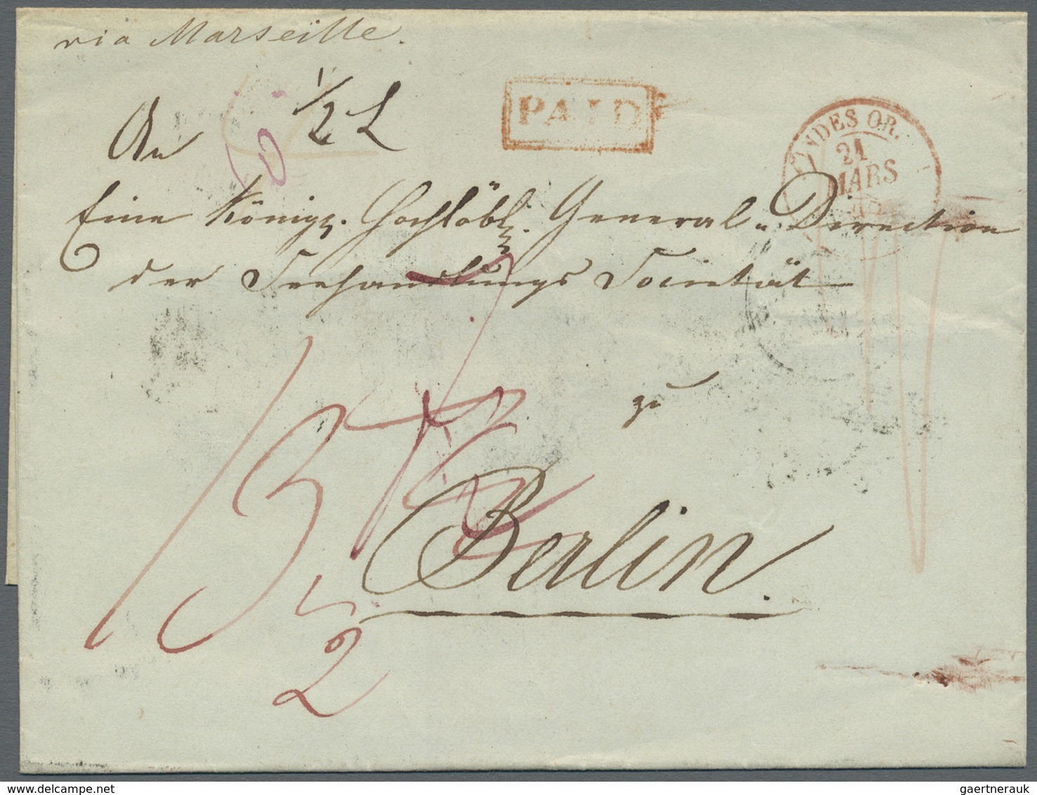 Br Hongkong: 1848, "HONG-KONG 29 JA 1848" On Reverse Of Folded Envelope With Red Boxed "PAID" Endorsed - Andere & Zonder Classificatie