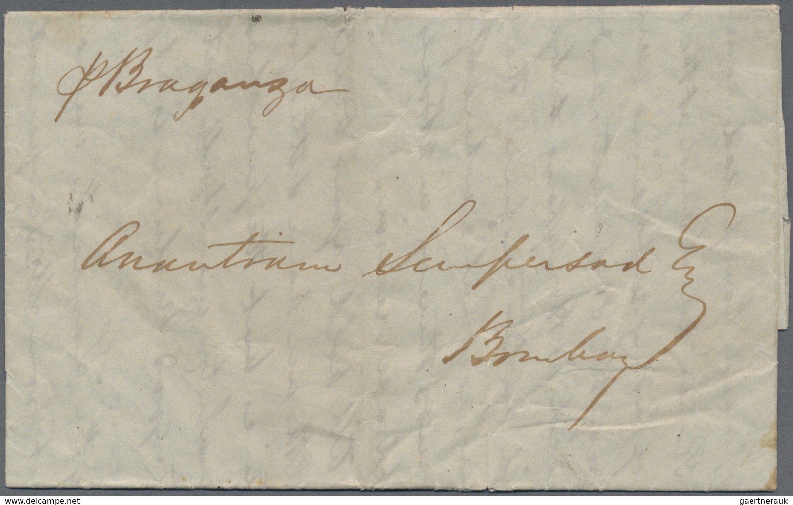 Br Hongkong: 1850. Stampless Envelope Written From Canton 28th October 1850 Addressed To Bombay, Lndia - Other & Unclassified