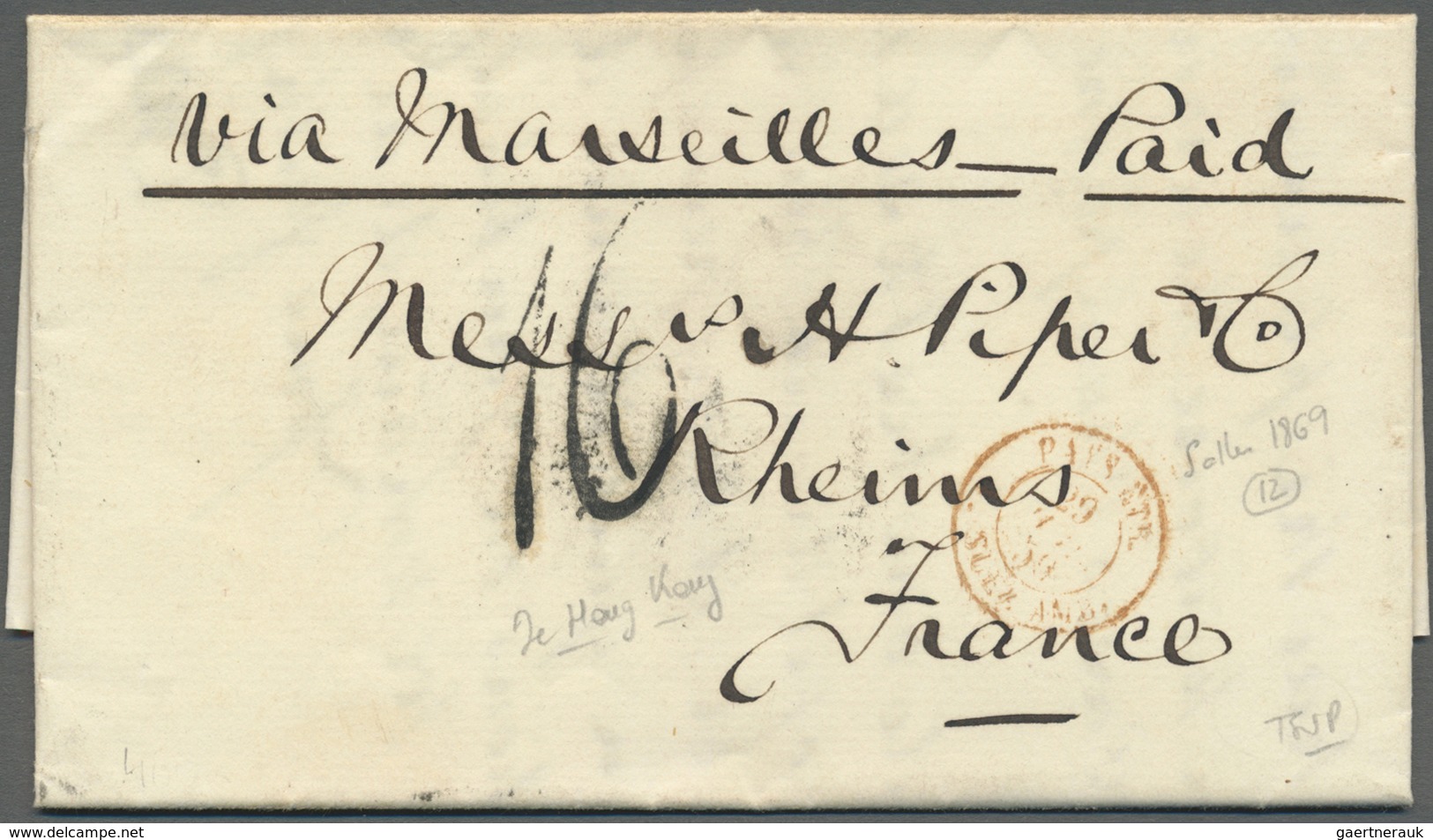 Br Hongkong: 1859, Entire Folded Letter Dated HK 4 June 1859 W. "HONG KONG C JU 4 59" On Reverse Via Ma - Andere & Zonder Classificatie