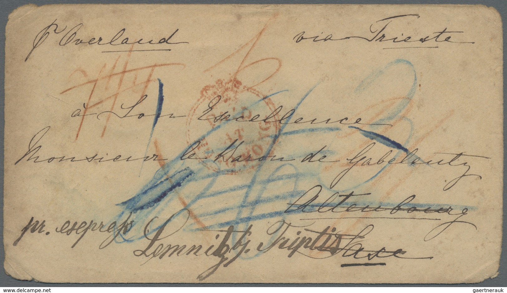 Br Hongkong: 1859, Large Type Red Crowned Circle "PAID AT HONG KONG" W. "HONG KONG 15 FE 1859" On Rever - Other & Unclassified