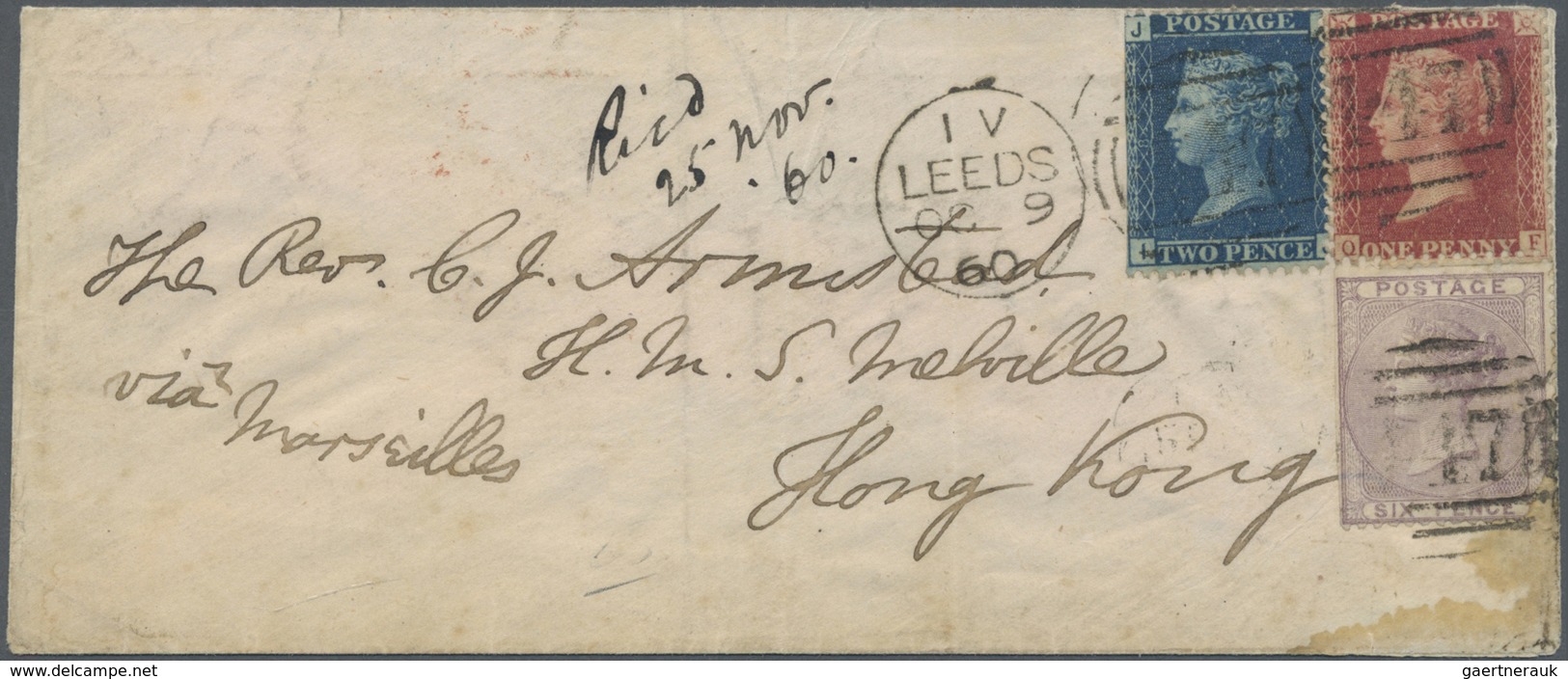 Br Hongkong: 1860. Envelope Written From London Addressed To 'Rev. C. J. Armistead, "H.M.S. Melville", - Other & Unclassified
