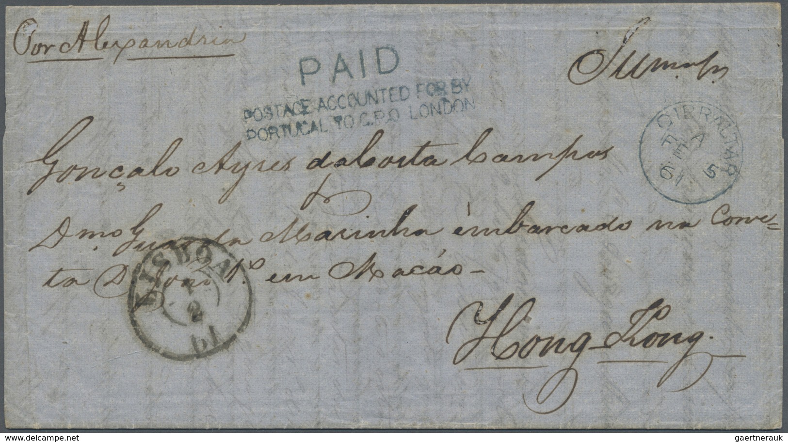 Br Hongkong: 1861. Stampless Envelope Written From Lisbon Dated '1st Feb 1861' Addressed To A 'Portugue - Andere & Zonder Classificatie