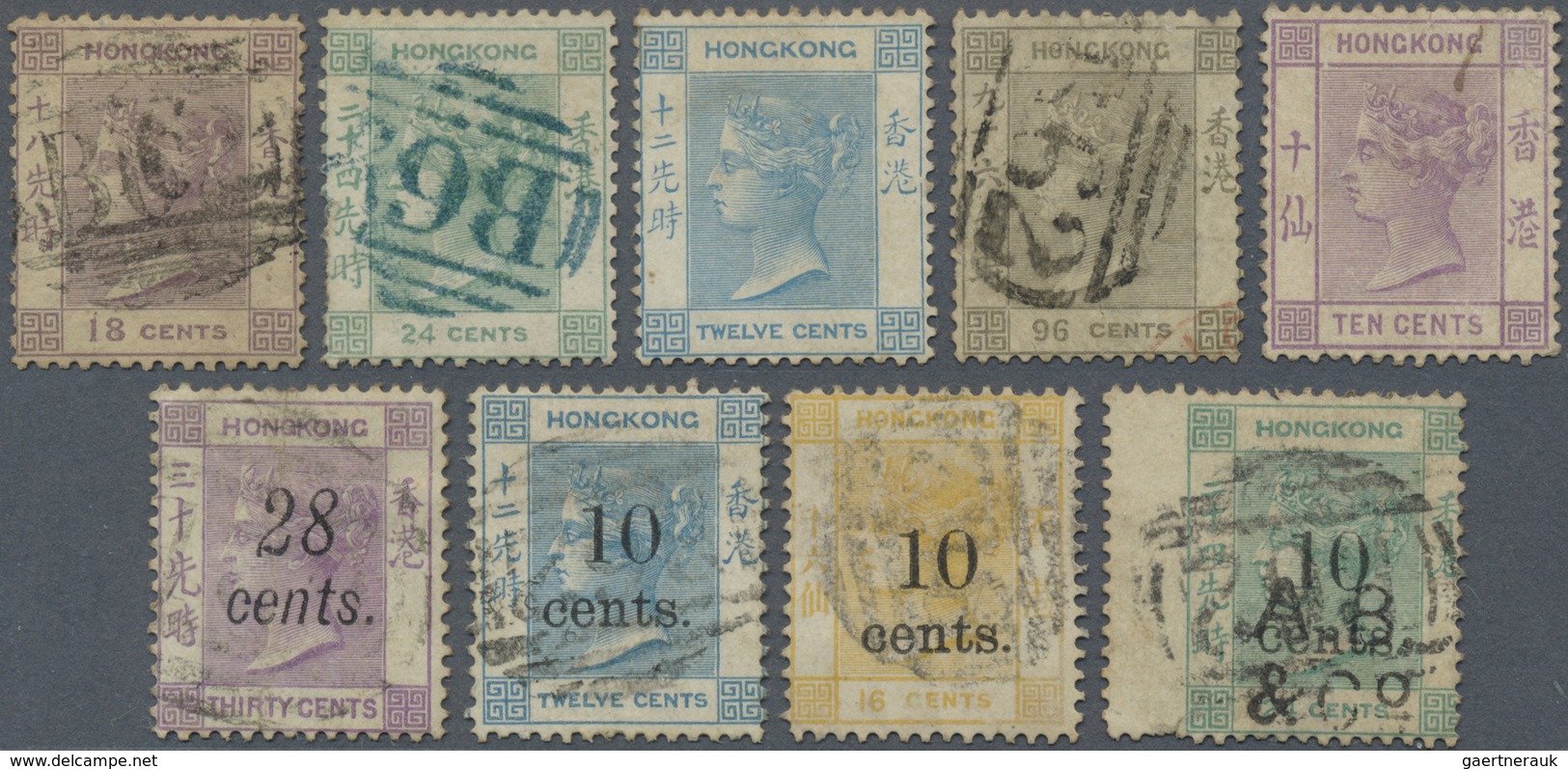 O Hongkong: 1862-82: Group Of 9 Used Stamps, Cancelled By Numeral "B62" In Black Or Blue, Or With Pen- - Other & Unclassified